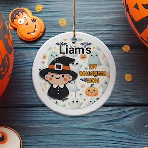 Personalized First Halloween Ornament, Custom Baby's 1st Halloween 2024, Cute Witch Pumpkin Design, Halloween Keepsake Gift