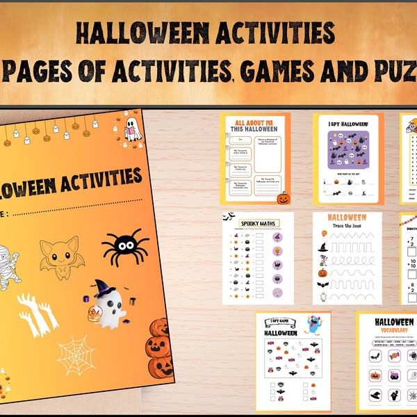 Actividades para niños de Halloween: folleto imprimible con juegos, rompecabezas, búsqueda de palabras y crucigramas