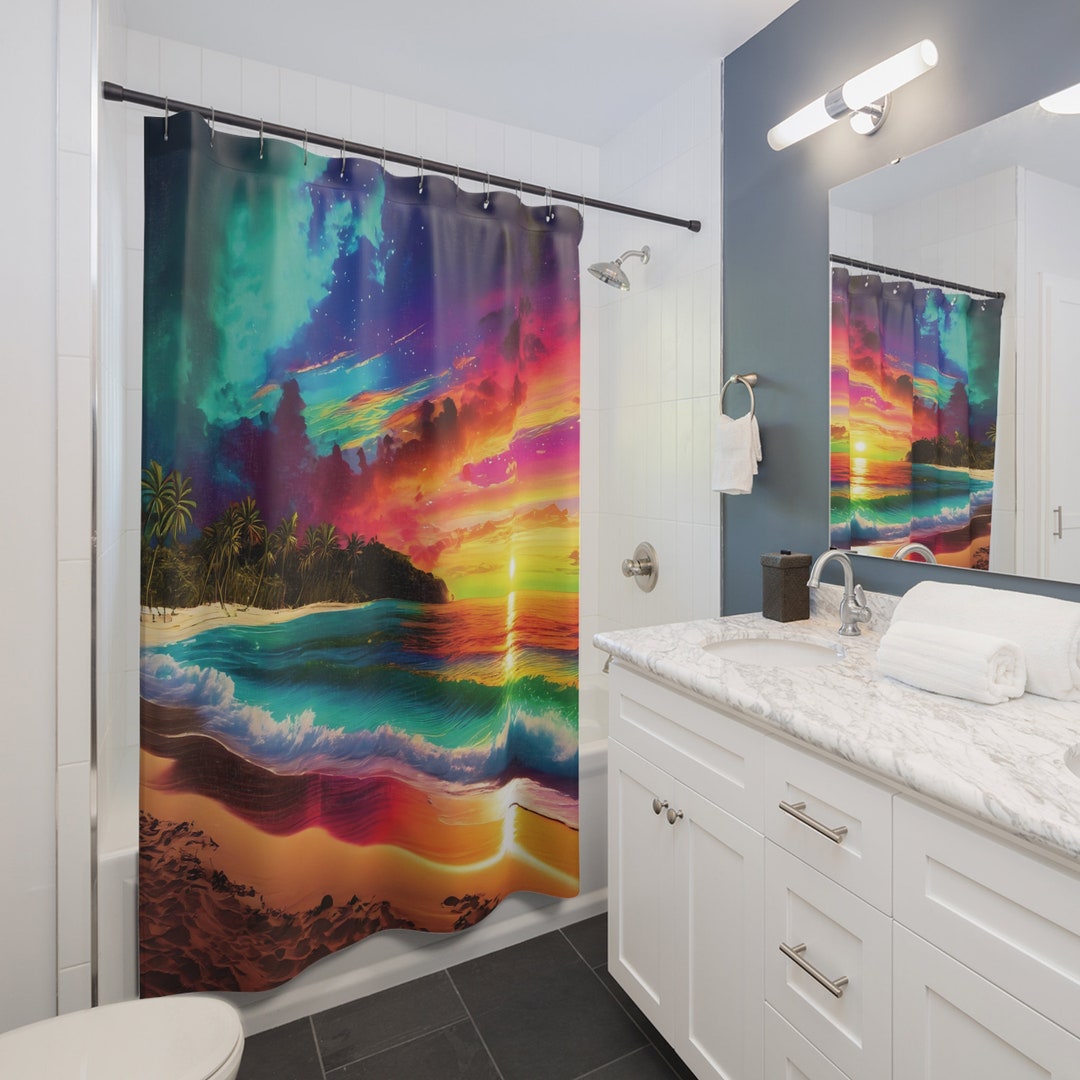 Tropical Beach Shower Curtain Etsy