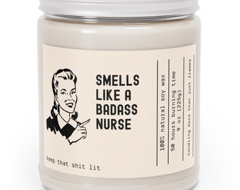 Humorous Smells Like a Badass Nurse Candle | Motivational Scented Candle for Nursing Students and Graduates
