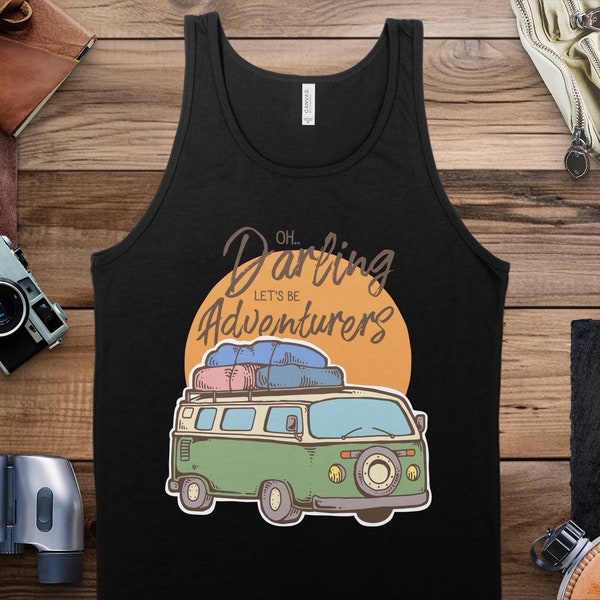 Vintage Camper Van Tank Top, Oh Darling, Let's Be Adventurers Graphic Tee, Summer Festival Shirt