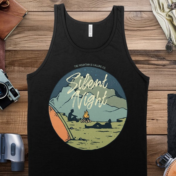 Silent Night Mountain Camping Graphic Tank Top, Unisex Outdoor Adventure Shirt, Starry Sky Camping Fire Design