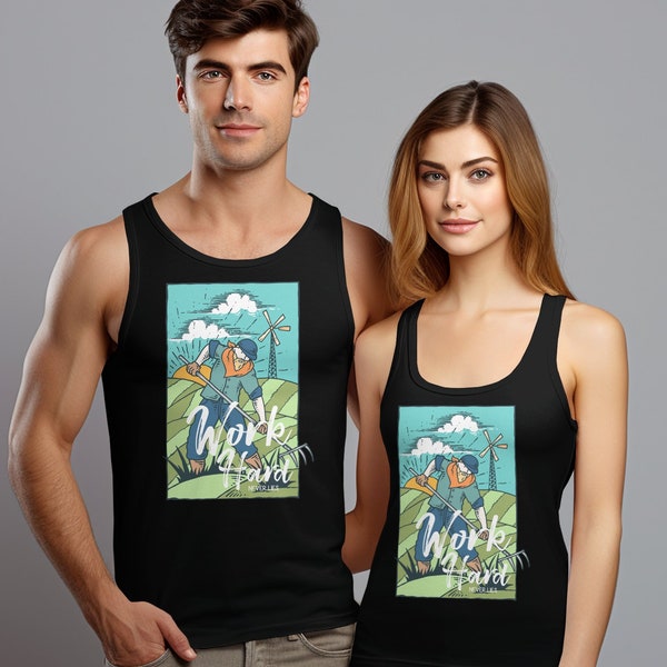 Vintage Farmhouse Style Tank Top, Work Hard Never Lies Graphic, Rustic Country Windmill Design, Men's Fashion