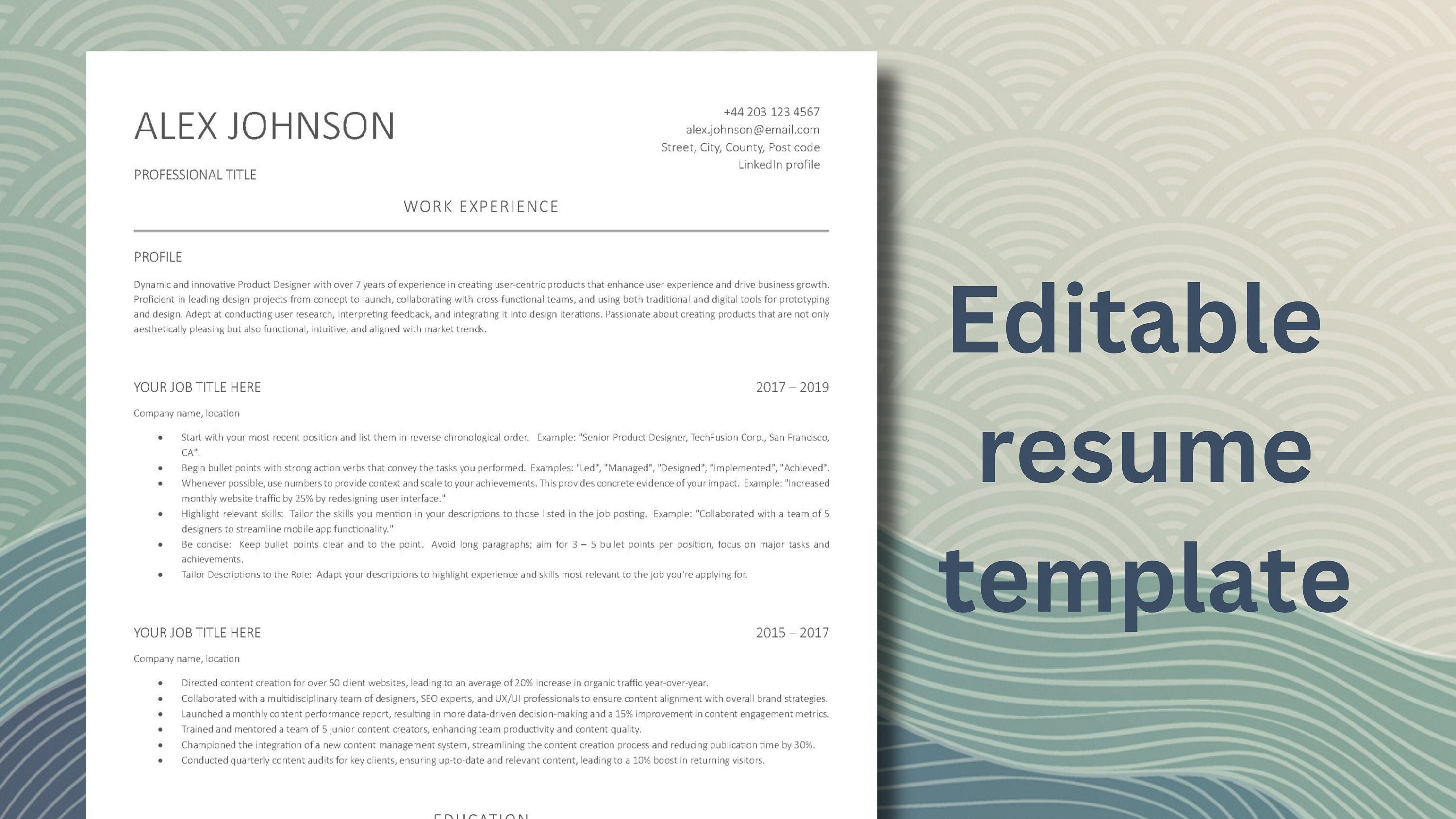 Resume Template for Microsoft Word | Cover Letter & References Template ...