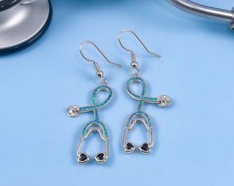 Opal Stethoscope Hook Earrings, Medical Professional Gift, Healthcare Worker Jewelry