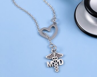 MD Love Lariat Necklace, Medical Jewelry, Inspirational Gift, Handmade Accessory for Healthcare Professionals