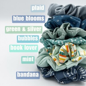 Blue and Green Hair Scrunchies