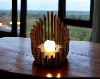 Laser cut wooden candle LED