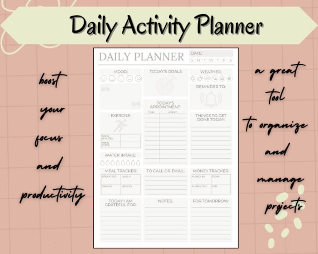 Printable Daily Planner for ADHD, Mom, School College Student, Teacher