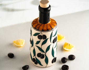 Ceramic Vinegar and Olive Oil Dispenser Bottle, Hand Painted Oil Dispenser for Kitchen, Handmade Decorative Turkish Ceramic Olive Oil Cruet