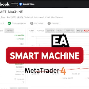 Può includere: Uno screenshot di una pagina di myfxbook.com che mostra le prestazioni di un robot di trading EA_SMART_MACHINE. Il robot ha un guadagno di oltre il 30.000% e utilizza MetaTrader 4. Il grafico mostra la crescita del capitale proprio nel tempo.