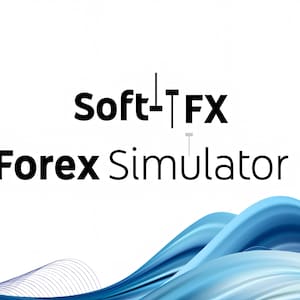 May include: The image features the text "Soft FX Forex Simulator" in a bold, black font against a white background. A stylized blue wave design is at the bottom. The text is the primary focus of the image.