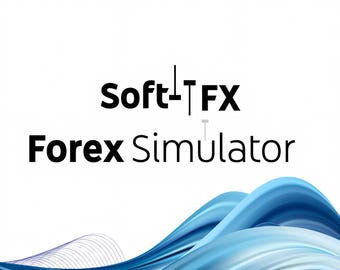 May include: The image displays the text "Soft FX Forex Simulator" in black, set against a white backdrop. A blue wave design is at the bottom. The text is the main element of the image.