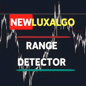 May include: A white line chart with red and blue lines on a black background. The text "NEWLUXALGO RANGE DETECTOR" is in yellow, red, and white.