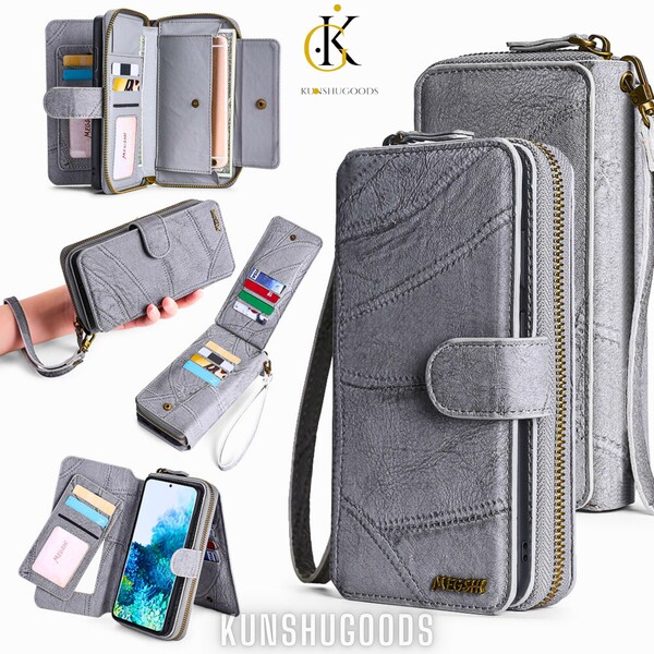 PU Leather Wallet Phone Case, Card Pockets, Hand Bag Zipper Purse For Samsung S10 S20 S21 S22 S23 S24 S20FE S21FE A51 A52 A53 A54 A70 A71