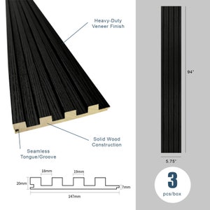 Ultra Black Wood Slat Panels for Walls - Stout (94" x 5 3/4")