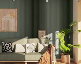 Olive Green Acoustic Slat Wood Accent Wall Panels - Limited Edition