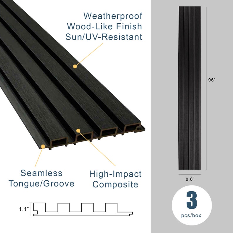 Black Exterior Slat Wall Panels for Outdoors, Backyards, Patios, Fences