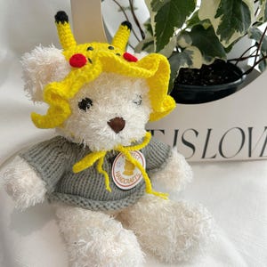 猫と小型犬用のピカチュウ・プシダック帽子、ペット用のかわいいスタイルの写真撮影用小道具、面白いペット用帽子、かぎ針編みの手作り