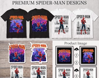 Cricut Spider-Man Brand New Day PNG Bundle, 4 Designs, Comic Panel Superhero, Urban Skyline hero, Retro Cut Files (Digital Download)