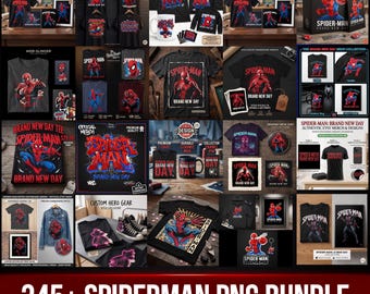Spiderman Brand New PNG Bundle, Spider Silhouette & Baby Spiderman, 345+ Retro Comic Superhero Clipart, Sublimation Cut Files, Fast Download