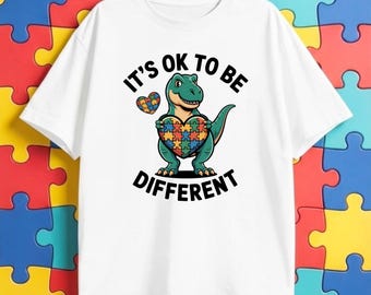 It's OK To Be Different PNG Bundle – 5 Autism Dinosaur Puzzle Heart Designs | Transparent PNG for Shirts & Hoodies