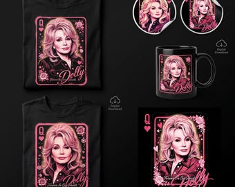 Dolly Parton PNG, dolly parton Bundle, Digital Download, Queen Of Hearts PNG, Playing Card Shirt, Pink Roses Country, Memorial Shirt PNG