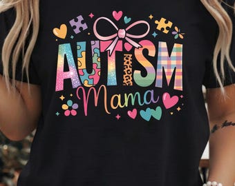 Autism Mama PNG Design – Pink Bow Puzzle Leopard Print | Autism Awareness Mama Transparent PNG for Shirts & Hoodies