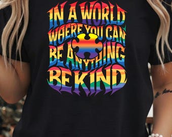 In A World Where You Can Be Anything Be Kind PNG Bundle – 2 Rainbow Puzzle Designs | Transparent PNG for Shirts