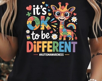 It's OK To Be Different PNG Bundle – 2 Giraffe & Rainbow Puzzle Designs | Autism Awareness Transparent PNG for Shirts