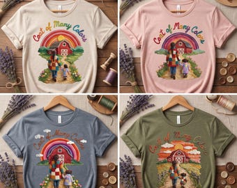 Coat Of Many Colors PNG Bundle, Faux Embroidery Country Music Sublimation Design, Dolly Inspired Patchwork Barn Rainbow Digital Download