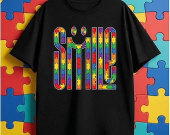 Autism Awareness Smile PNG - Colorful Puzzle Piece Letter Design | Sublimation Digital Download