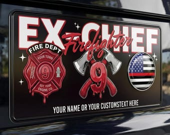 Ex-Chief Firefighter License Plate Sublimation PNG Bundle – 4 Designs | Customizable | Thin Red Line