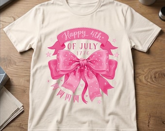 Happy 4th of July PNG | Pink Bow Design | Feminine Patriotic PNG