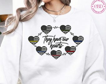 Supportive Heart Crewneck Sweatshirt – Police, Firefighter, Military, EMS, Nurse Appreciation