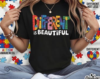 Different is Beautiful PNG - Autism Awareness Puzzle Quote Design | Neurodiversity Sublimation Digital Download