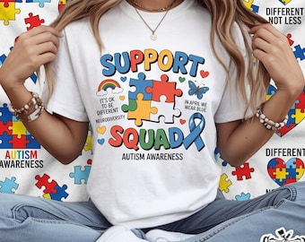 Support Squad PNG Bundle – 5 Autism Awareness Puzzle Heart Designs | Transparent PNG for Shirts & Hoodies