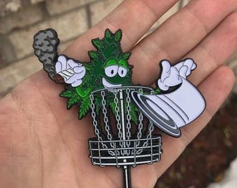 Novo broche de disc golf de 3" Happy buds-420 + adesivo de 1-4".