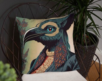 Raven Pillow: Whimsical Bird Art Throw Cushion