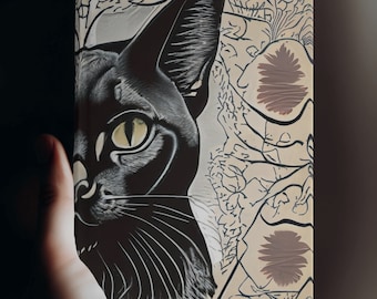 Hardcover Journal Black Cat: William Morris Style Cat Lover Gift