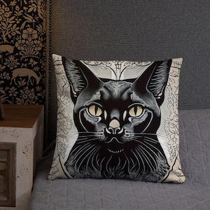 Cat Pillow Unique Gift Cat Lover William Morris Inspired Crazy Cat Lady Lounge Pillow Black Cat Purr Midnight Cozy Comfort Tranquility Relax
