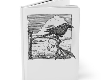 Journal Raven Diary Pen and Ink Hand drawn Crow Notebook Unique Gift Crow Collector Crow Journal Crow Diary Edgar Allan Poe The Raven Gift