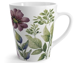 Latte Mug Mother's Day Gift Botanical Floral Cup Cappuccino Lover Spring Unique Coffee or Tea Cup Gift Hot Chocolate Mug Flowers Unique Gift