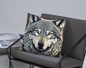 Wolf Square Pillow Unique Gift Wolf Collector Wildlife Lover Animal Lover Gift William Morris Inspired Grey Pillow Home Decor Cozy Living