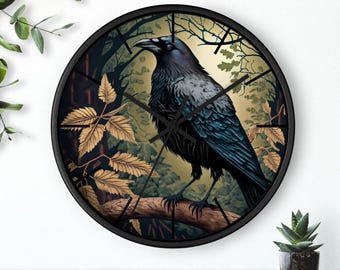 Raven Wall Clock – Dark Academia Home Décor | Gothic William Morris Style