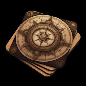Compass Coaster Vintage Exploration Design Dark Academia Decor Adventure-Themed Drink Coaster Home & Office Decor Unique Gift Idea Travel