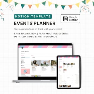 イベントプランナーNotionテンプレート、デジタルパーティーオーガナイザー、複数イベント管理、パーティートラッカー