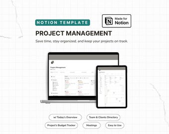 Project Mangement Notion Template für ein Team, mit Kundenmappen, Notizen, Aufgabenliste, Budget Tracker