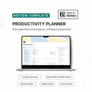 Productivity Planner Notion Template, Projects, Tasks, and Events Tracker, Daily, Weekly, Monthly Planner