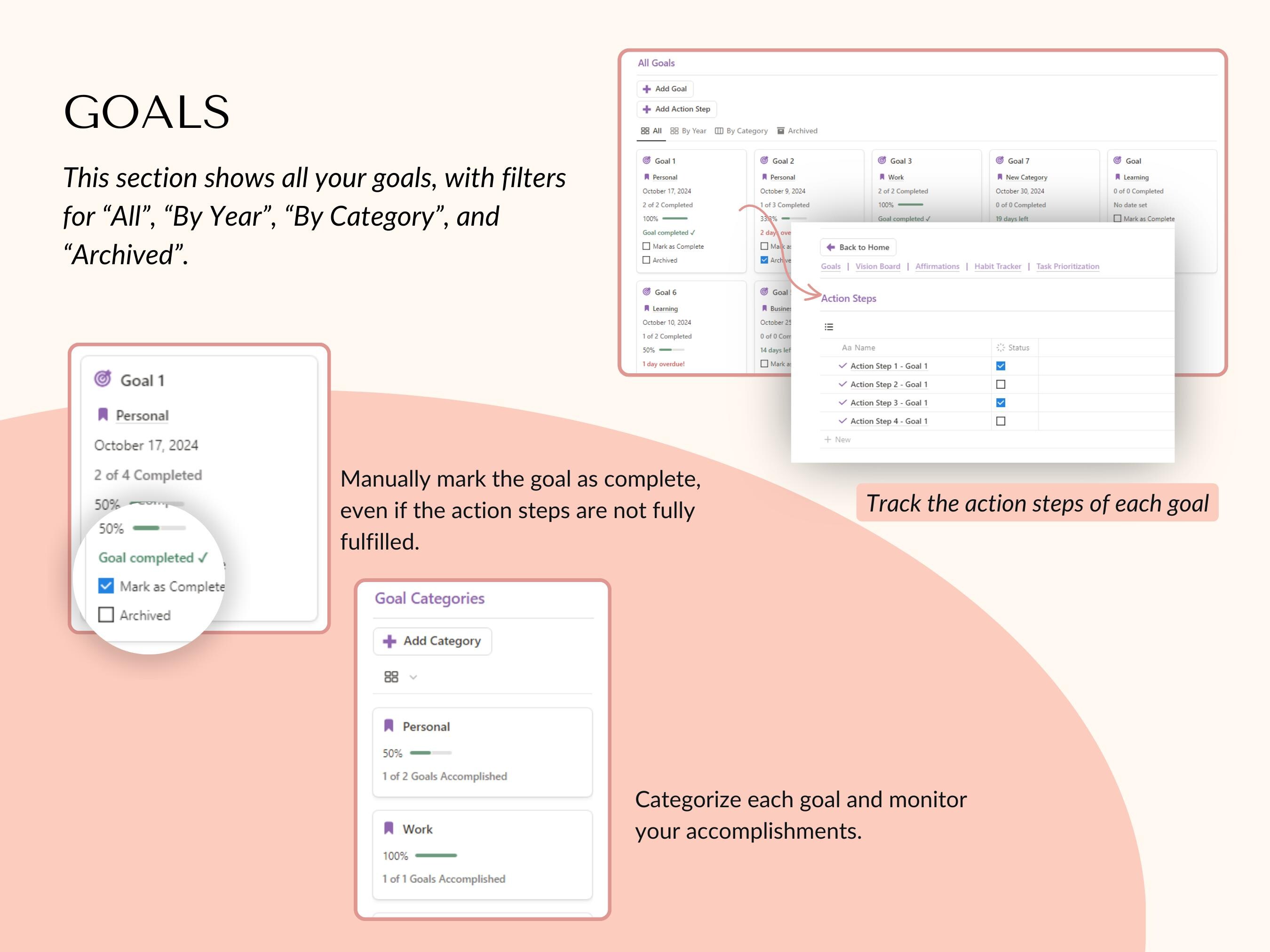 Goals Tracker Notion Template, Goals Planner, Vision Board, Habit ...